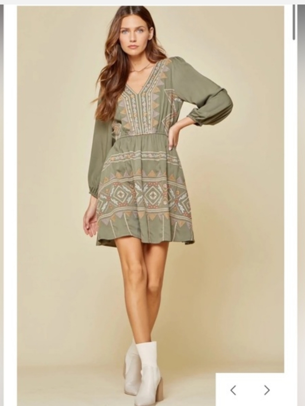 Savanna Jane Olive Green Embroidered Mini Dress
